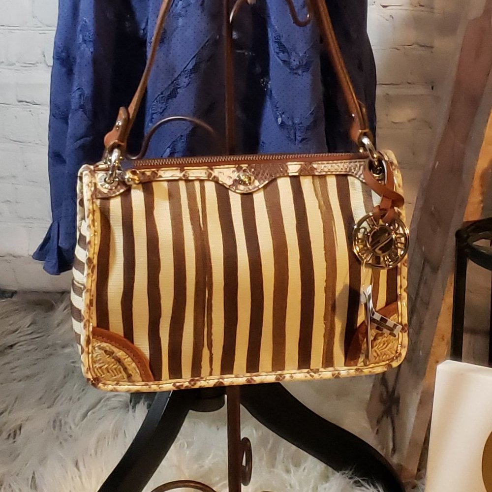 NWT Henri Bendel "Stripe It Wild" Canvas Shoulder Bag